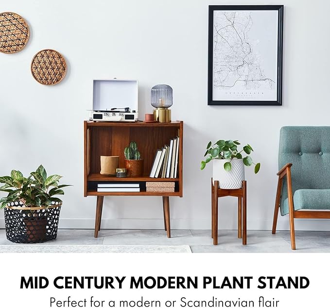 Fox & Fern Adjustable Tall Plant Stand Indoor — 8 to 12 Inch Mid Century Bamboo Plant Stand with Adjustable Width; Plug In Design; Easy to Assemble; Two Height Options - For 8, 9, 10, 11 & 12 In Pots