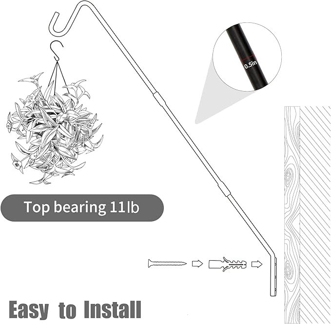 Juegoal Heavy Duty Deck Hook, 25 Inch to 36 Inch Wall Mounted Extended Reach Deck Hook Wall Pole Plant Bracket for Hanging Bird Feeder, Plants, Suet Baskets, Lanterns, Wind Chimes