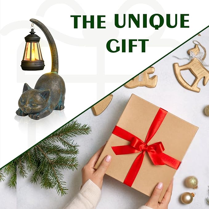 MININOVA Solar Garden Statues Cat Figurine with Solar Light Outdoor Decorations for Patio Yard Lawn Ornament Outdoor Housewarming Birthday Gift for Mom Grandma Friends