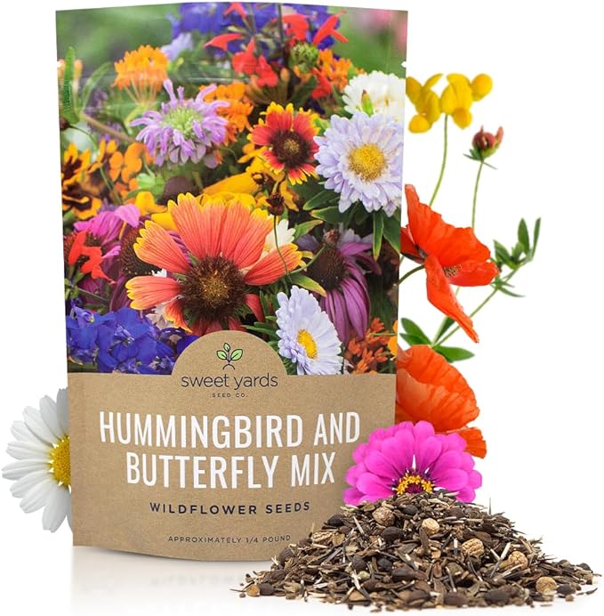 Bulk Wildflower Seeds Butterfly and Humming Bird Mix - 1/4 Pound Bag - Over 30,000 Open Pollinated Annual and Perennial Seeds