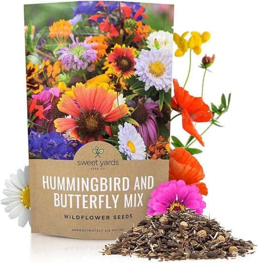 Bulk Wildflower Seeds Butterfly and Humming Bird Mix - 1/4 Pound Bag - Over 30,000 Open Pollinated Annual and Perennial Seeds