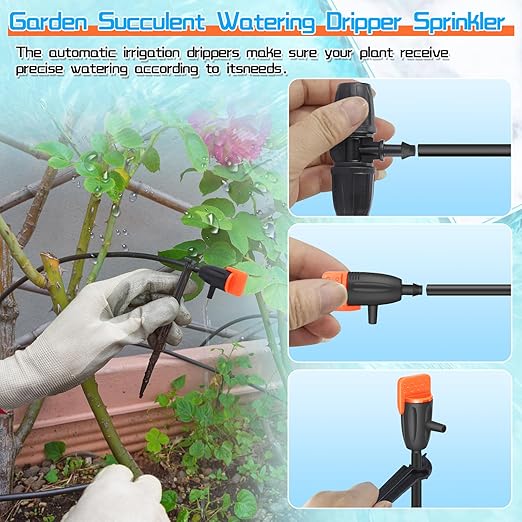 50 Pack Drip Emitters, Adjustable Water Flow Drippers for 1/4" Drip Irrigation Tubing, Garden Succulent Watering Dripper Sprinkler for (4-7mm) Watering System (A)