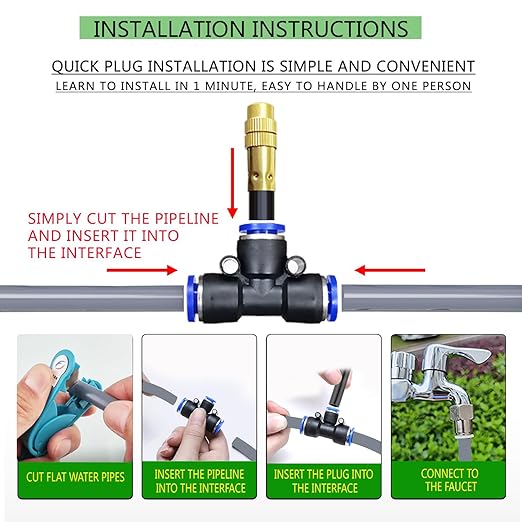 Drip Irrigation System Kit,Replaceable 360-Degree Bent Dropper with New Fast Connector,Atomized Copper Nozzle Watering System for Garden Plants,Lawn Garden Watering System