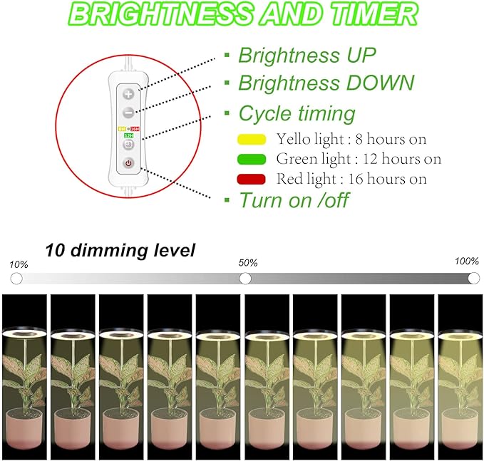 yadoker Plant Grow Light, LED Growing Light Full Spectrum for Indoor Plants,Height Adjustable, Automatic Timer, 5V Low Safe Voltage,Idea for Small Plant Light