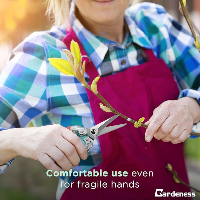 Gardeness Pruning Shear Straight Pruning Snip 2PCS Stainless Steel Florist Scissors, Multi-Tasking Precision Hand Pruner Herb Snips Flower Clippers Bonsai Trimmers Ergonomic Handle Garden shear