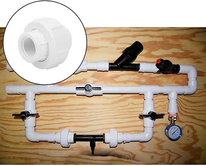 6Pcs 1/2Inch Female Threaded PVC Union Coupling Pipe Fitting (Female x Female) 1/2'' PVC FNPT Female Union Coupling Adapter for Sprinkler Pipe, Irrigation, Plumbing, Schedule 40, EPDM O-Ring