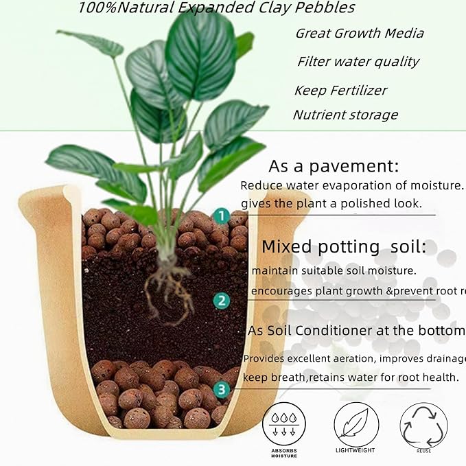 10LBS Expanded Original Clay Pebbles Hydroponics Gardening Leca Clay Grow Media for Orchids,Aquaponics, Aquarium Fish Tank Substrate,8-14mm