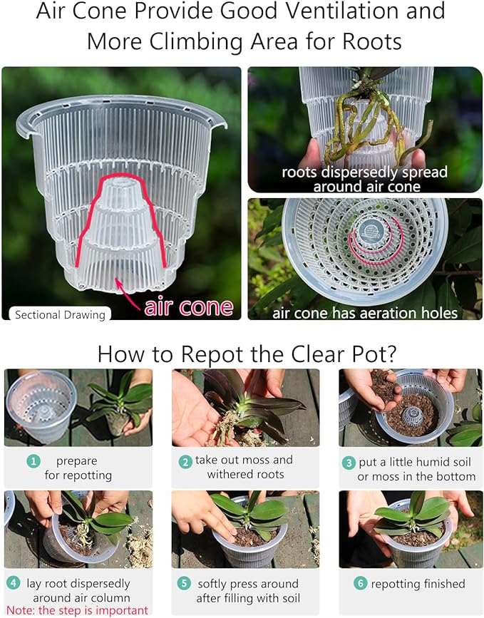 5 inch Orchid Pots with Holes,Set of 3,Double Layer Plastic Imitate Ceramic Orchid Planter Provide Good Air Circulation,Clear Orchid Pot Match Decorative Orchid Container