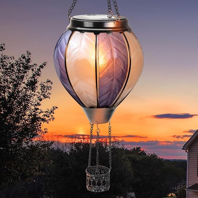18inch Hot Air Balloon Solar Lantern with Flickering Flame Hanging Solar Outdoor Lantern Lights Waterproof Lanterns for Garden Patio Yard Party Decoration