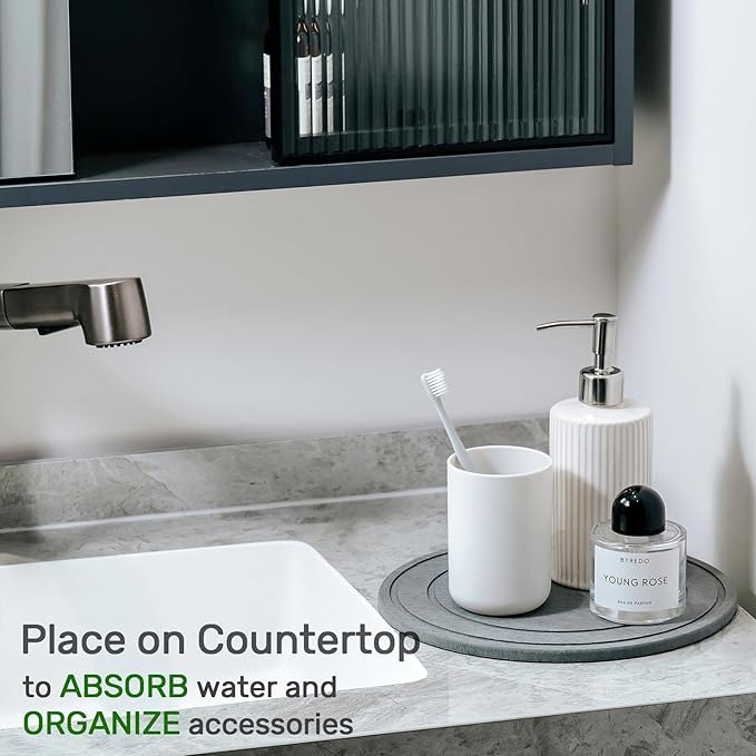 Diatomaceous Earth Plant Saucer for Indoor, 2 Pack 8 inch, Instant Dry Pot Saucer, Plant Drip & Drainage Tray for Indoor, Stone Gray