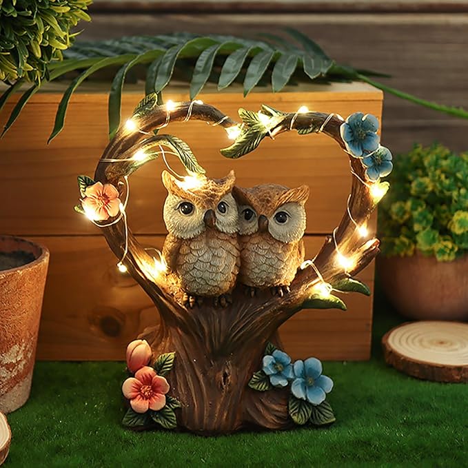 Solar Garden Owl Statue, Owl Figurines with Solar LED Lights for Garden Patio Lawn Ornaments, Indoor Outdoor Decor Waterproof Garden Gift for Owl Lovers 7''