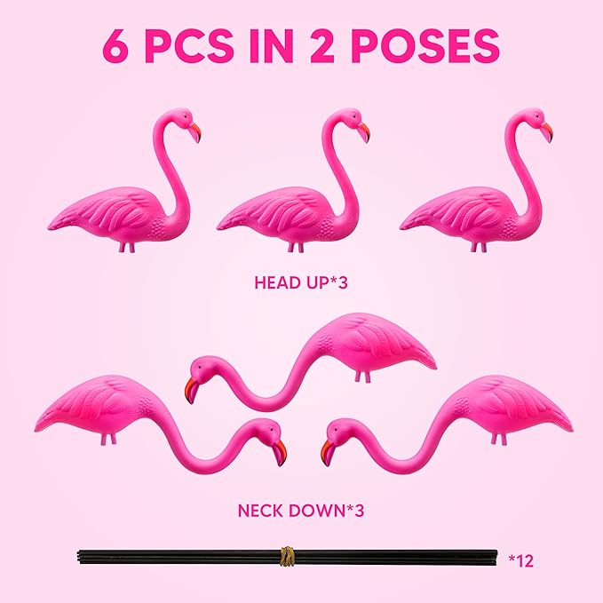 JOYIN Set of 2 Small Pink Flamingo Yard Ornament Stakes Mini Lawn Plastic Flamingo Statue with Metal Legs for Sidewalks, Outdoor Garden Decoration, Luau Party, Beach, Tropical Party Decor, 2 Styles