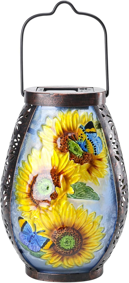 MUMTOP Solar Lanterns Outdoor Waterproof Sunflower Solar Powered LED Lights Hanging Solar Lantern Metal Decorative for Patio Table Garden Outside Yard Backyard