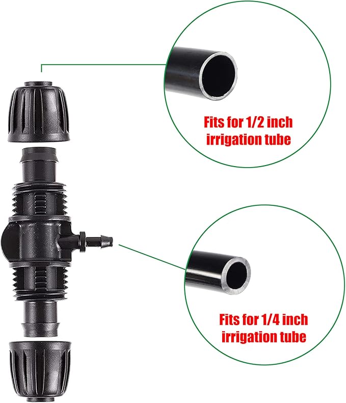 Barbed Tee 1/2 Inch to 1/4 Inch Irrigation Tube Fittings for (1/2'' ID x 0.60''-0.63'' OD) 16mm Drip Tubing Anti-Drop Barbed Connectors,10 Pcs