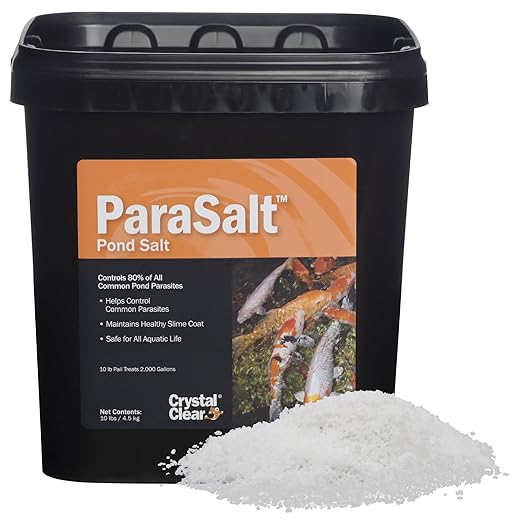 CrystalClear ParaSalt Outdoor Pond & Water Garden Rock Salt Crystals, Anti Fish Parasite, Beneficial Stress Reducing & Slime Coat Treatment, Natural Aquatic Additive, Koi, Plants & Pet Safe, 10 lbs