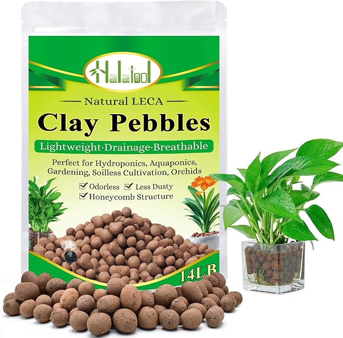 Halatool 14 LB Organic Clay Pebbles 4mm-16mm Leca for Plants 100% Natural Hydroton Clay Pebbles for Hydroponic Growing Gardening Orchids Drainage Decoration Aquaponics