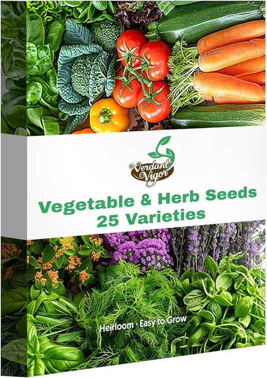 25 Varieties Vegetable & Herb Seeds for Planting, 10,000+ Heirloom Culinary Veggie Herb Seeds Collection Gift Pack, Non-GMO Herb Seed Garden Kit for Indoor Outdoor Growing, Home Fresh Food Supply