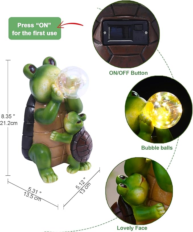 Solar Turtle Statues for Garden Decor: Outdoor Sculpture with Bubble Light for Ornament Yard Art Lawn Porch Patio Balcony - Unique Gifts Women Mom