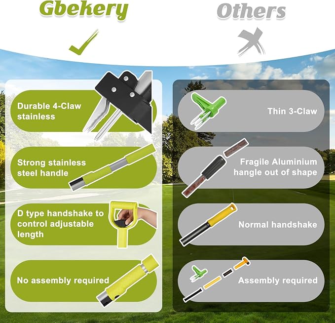 4-Claw Weed Puller Tool All-in-one with Long Handle Adjustable 39" to 47",Stand Up Weed Puller Tool for Yard, Gardening Weeding Tool Stainless Steel Claws, (No Assembly)