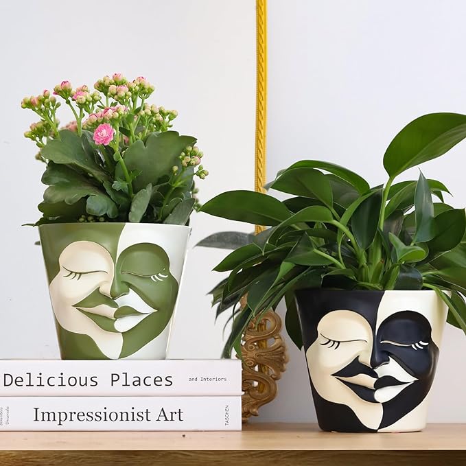 GUGUGO Abstract Rainbow Head Planter, Graffiti Face Planters Pots with Drainage, Flower Plant Pots for Indoor Plants, Unique Funny Pots for Plant Lover Gifts