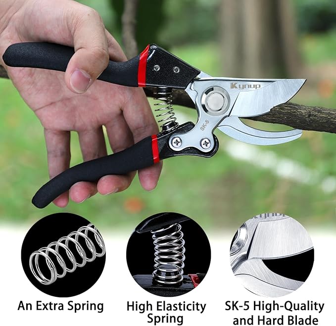 Kynup Pruning Shears for Gardening, Gardening Shears Heavy Duty, Cutting Shears Garden,Hedge Clippers, Rose Pruning Shears, Hand Clippers Gardening (Red Black)
