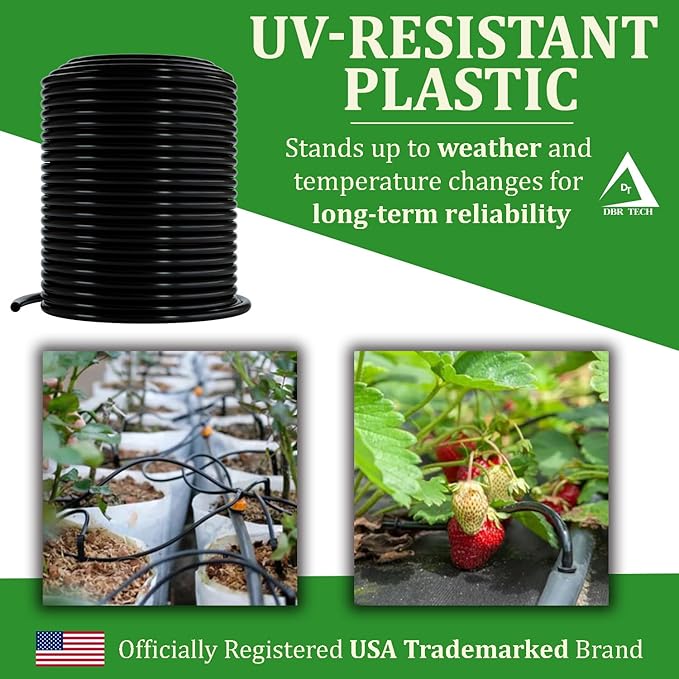 1/4 Drip Irrigation Tubing, 50 Feet, Flexible PVC Plastic Drip Irrigation Hose for Gardening, Misting, Hydroponics and DIY Landscape Garden Projects, Blank Distribution Tubing (50ft, Black)