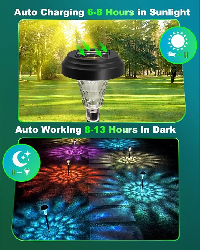 Solar Pathway Lights 12 Pack, Outdoor Solar Garden Yard Light RGB Color Changing+Warm White IP67 Waterproof, Solar Powered Garden Lights for Walkway Yard Backyard Lawn Landscape