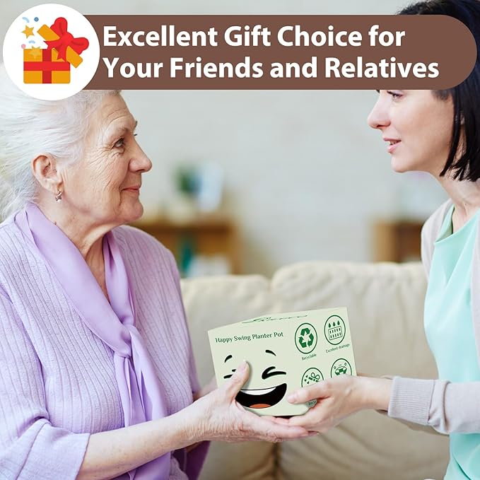 Small Swing Smiley Face Hanging Planter Pot for Indoor Outdoor Plants, Cute Swinging Plant Pot, Hanging Flower Pots, Face Planter Pot Head, Resin Succulent Planter, Valentines Day Gifts for Her