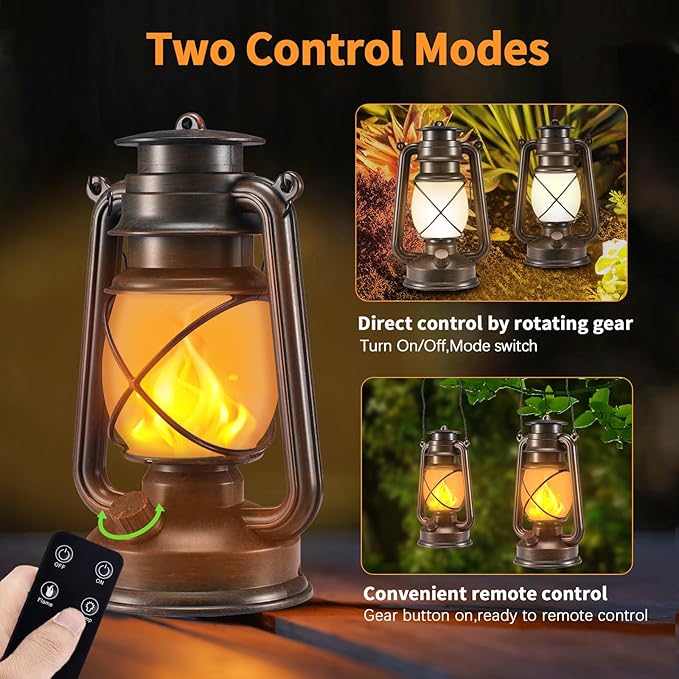 Battery-Powered LED Lanterns Decorative Outdoor & Indoor,2 Pack Bronze Vintage Lanterns with Dancing Flame,Retro Style Lantern Decor for Room Waterproof Remote Control Lanterns Decor for Garden,Porch