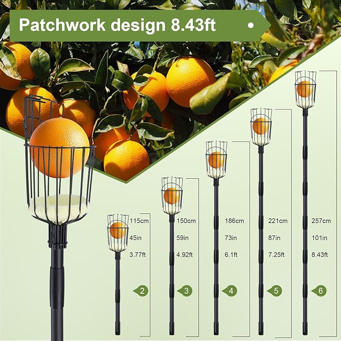 Fruit Picker Pole with Basket - 8.43FT(101Inch) Adjustable Tree Gardening Supplies with Stainless Steel Handle Apple Picker Fruit Grabber Reach Tool for Mango Pear Orange Avocados Fruit Picking, Black