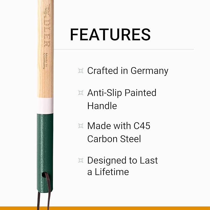 Adler - The Lily Garden Hoe, Heavy Duty Yard Tool Lawn Care, Loosening Soil, Weeding, and Digging, Steel Head 10.6 inches, Wood Handle 17.7 inches (Mocha)