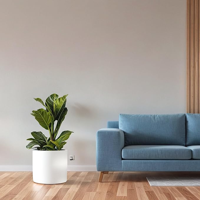 Fox & Fern 14.6 Inch Extra Large Planter — Premium Lightweight Fiberstone Matte White Plant Pot with Drainage Plug; Big Planter for Indoor & Outdoor Use; Weather Resistant & UV Resistant