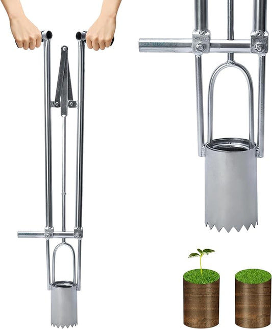 AIWFL Seedling Transplanter Long Handled Bulb Planter, Stainless Steel Manual Plant Transplanter Weeder Sod Plugger Flower Planting Garden Tool