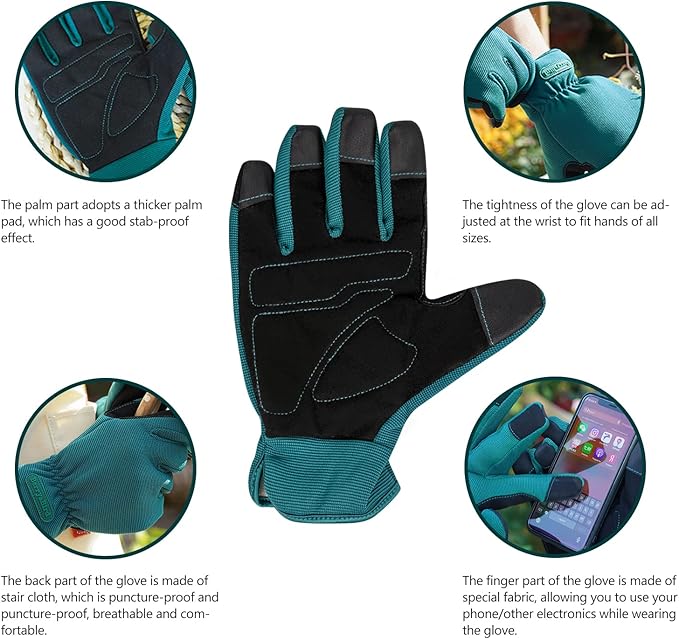 Berry&Bird Garden Tool Set, 3 PCS Gardening Tool Kit Includes Rose Pruning Thorn Proof Gloves, Pruning Shears with Wooden Handle and 17 Oz Pink Spray Bottle for Planting & Pruning Roses, Bonsai