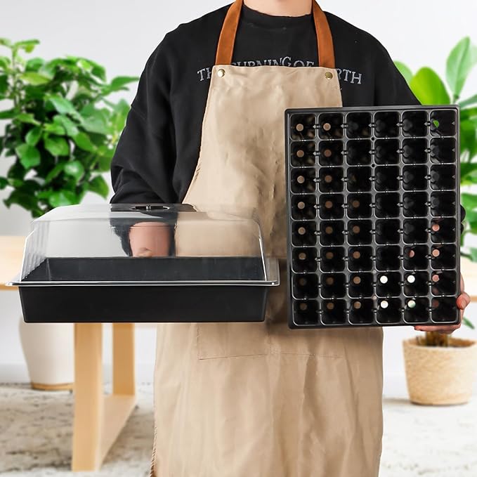 Anti-drip Seedling Starter Trays with 4" Humidity Dome, 5sets Seed Starting Tray with 240 Cells and Lid, Mini Propagator Grow Kit,Seed Herb 2.76'' Cell Tray for Seedling Propagation Grow(48cell/tray)