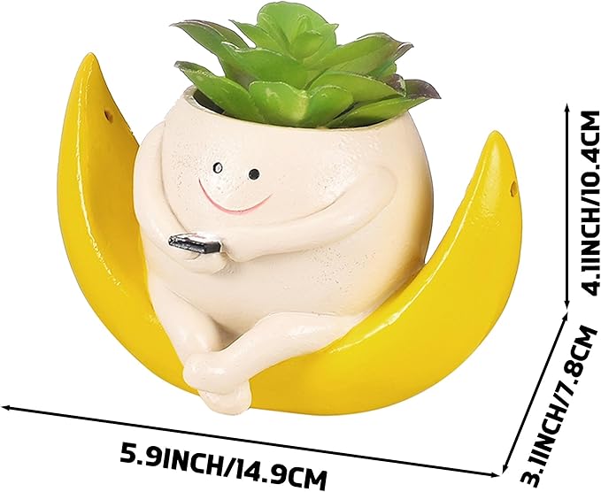 Swing Smiley Face Hanging Planter Pot for Indoor Outdoor Plants, Cute Swinging Plant Pot, Hanging Flower Pots, Face Planter Pot Head, Valentines Day Gifts for Her(Rocking Moon)