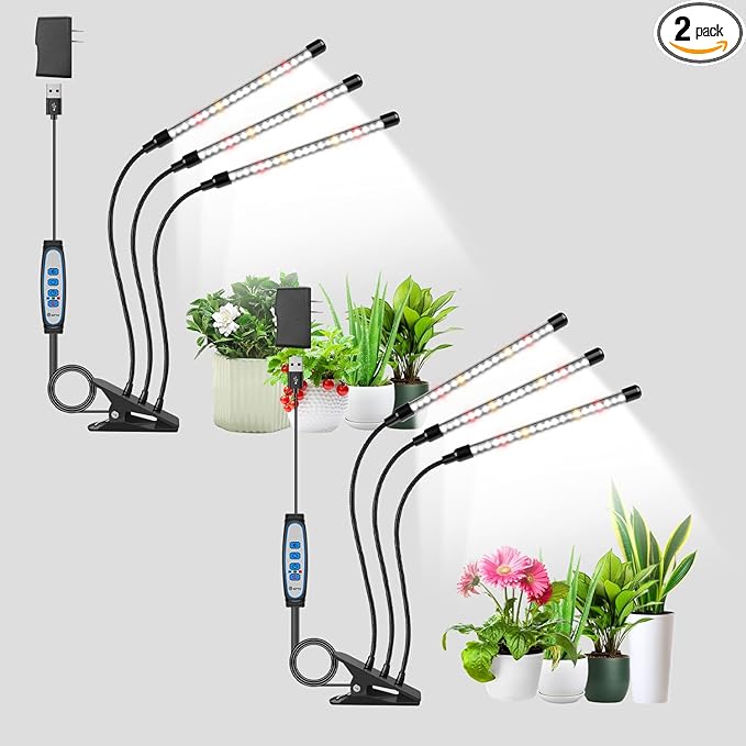 Wolezek Grow Lights for Indoor Plants, 2 Pack 6000K Full Spectrum Plant Lights Indoor, White LED Plant Growing Lamp with Auto ON & Off Timer 6/12/16H, 3 Modes, 5-Level Dimmable Brightness