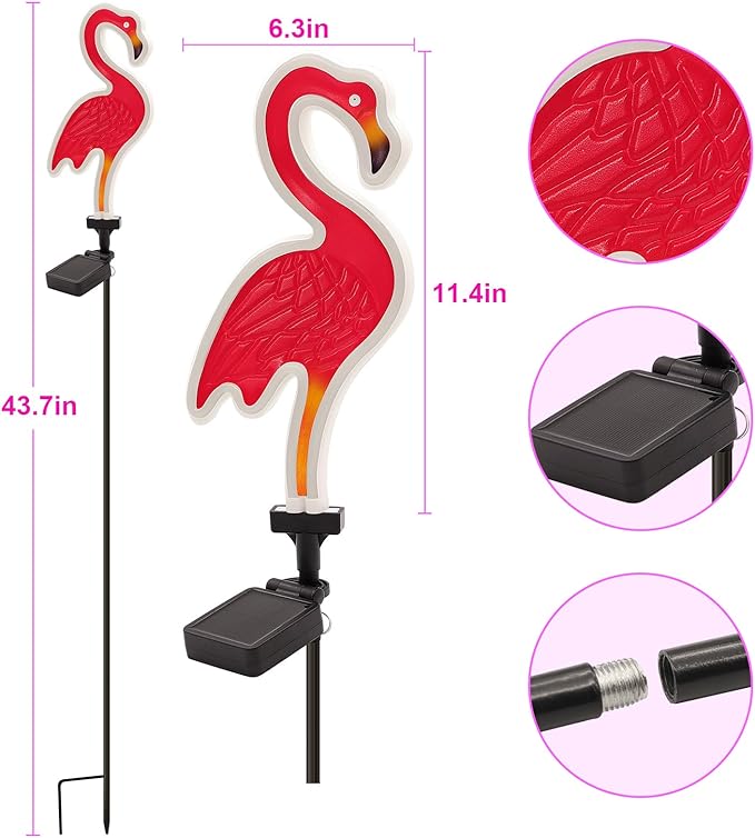 Solar Flamingo Pink Neon Light - 2Pack 42 inch Metal Garden Stake Lights, Flamingo Gifts for Women Path Lighting for Yard Lawn Patio Walkway Decor
