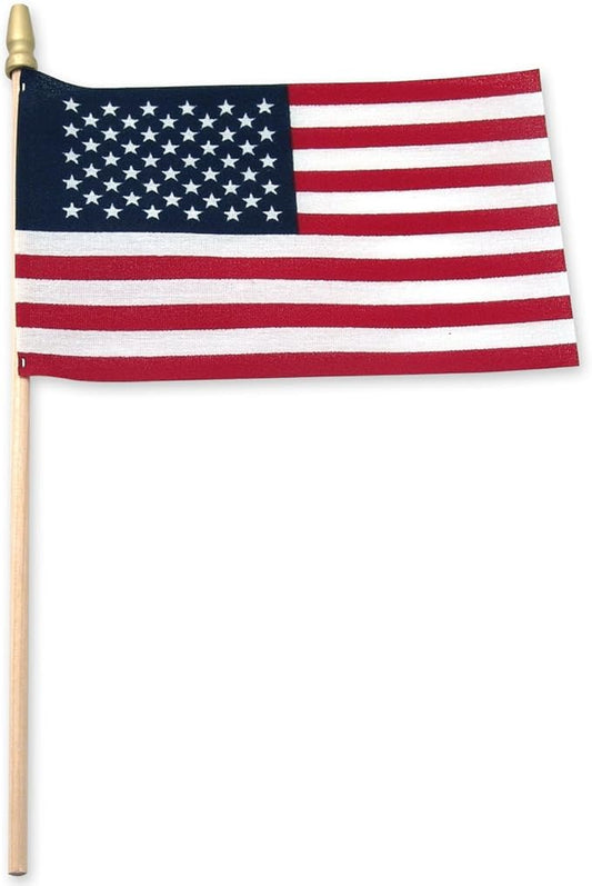 Super Tough 4"x6" Cotton US Stick Flag with Spear Tip - USA-Made Hand Held American Ensign for Parades, Holidays, and Events - Durable Cotton Fabric - Ideal for Patriotic Celebrations -100 Pack