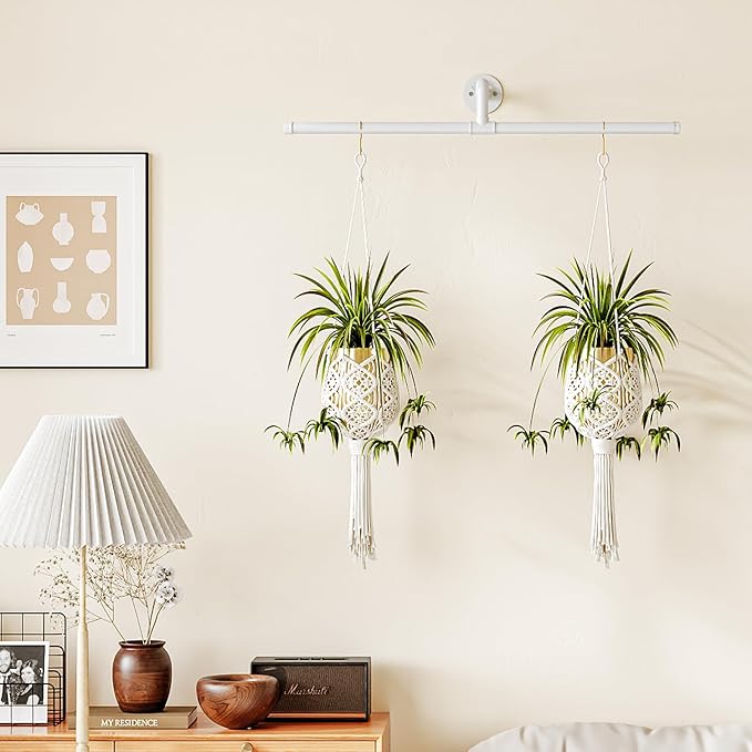 Bamworld Hanging Planters for Indoor Plants Plant Hanger Indoor Hanging Plant Holder Window Plant Shelves Metal Rod(Pot&Plant Not Included) 35.8in White