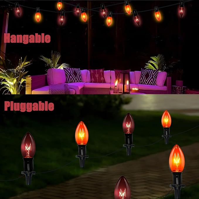 19.5Ft Halloween Pathway Lights, 10 Pack C9 Orange & Black Bulbs, Connectable, UL Listed, Outdoor Garden Yard Driveway Lawn Decor