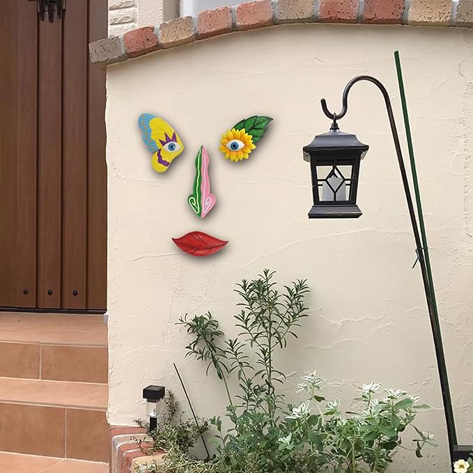 Tree Faces Decor Outdoor,Funny Tree Faces Sculpture,Colorful Fence Decorations Outdoor,Suitable for Yard and Garden Art Décor(1pcs,Colorful Butterfly)