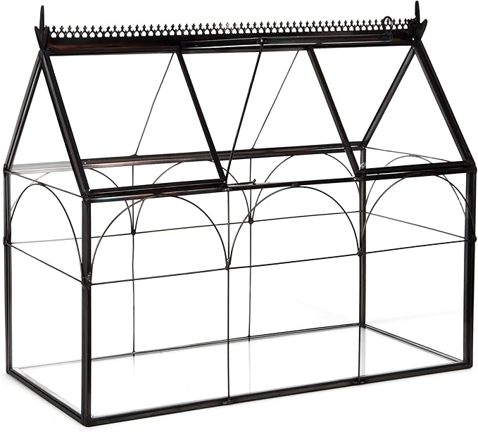 D'Eco Glass Greenhouse Plant Terrarium (10x4.5x9) - Indoor Tabletop Black Hinged Geometric Planter - Succulents, Air Plants, Moss, Fern - Home Garden Office Decor - Gift for Plant Lovers