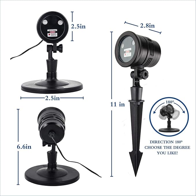 Christmas Projector Lights Outdoor, Waterproof Christmas Laser Lights Landscape Spotlight Decorative Stage Lights with Red and Green Xmas Patterns for Party Garden Patio Wall Ceiling Floor