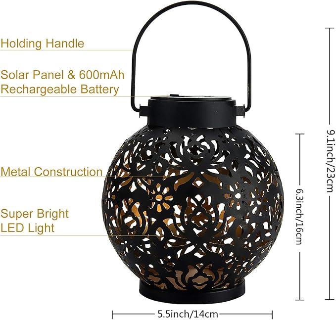 2 Pack Outdoor Solar Hanging Lantern Lights Decorative Christmas Light for Garden Patio Courtyard Lawn and Tabletop. Unique Gifts for Women Gardening.