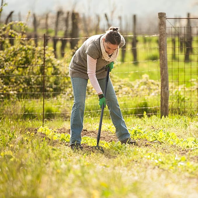 Hoe Garden Tools, 37-49 Inch Gardening Tools for Weeding, Stirrup Hoe Long Handle for Yard Weed Puller, Scuffle Hula Adjustable Weeding Loop Hoe for Lawn, Vegetable, Soil, Planting Black