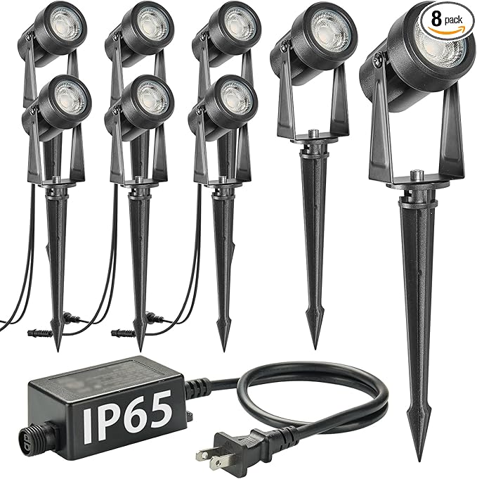 SUNTHIN Outdoor Landscape Lighting, 8 Pack LED Spot Lights Kit for Garden, Yard, House, Lawn, Tree, Flags, Fence Use, Warm White, IP65 Waterproof