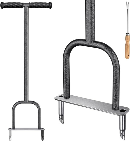 Dolibest Lawn Coring Aerator, Stainless Steel 2 Corer Plug Aerator Tool with Soft Rubber Grip, Manual Grass Aerating Tool, Garden Tool & Cleaning Hand Tool for Loosening Soil and Improving Lawn Health