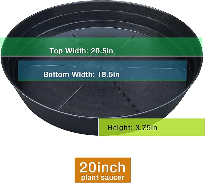 20 Inch Extra Large Plant Saucers, Extra-Deep 3.7 in Black Drip Trays for Flower Pot, Heavy Duty Drainage Tray Indoors No Holes, 2 Pack Plastic Planter Plate Water Catcher for Pots Base 16 17 18 in