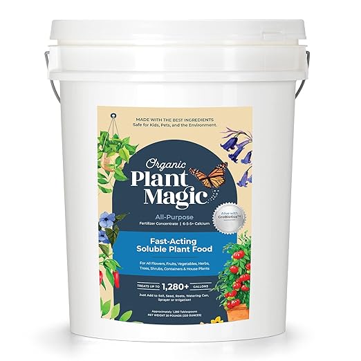 Organic Plant Magic - Truly Organic™ Fast-Acting Soluble Plant Food: All-Purpose Fertilizer Concentrate for All Flower Vegetable Herb Fruit Tree Shrub Container Garden & House Plants [20 lb Bucket]